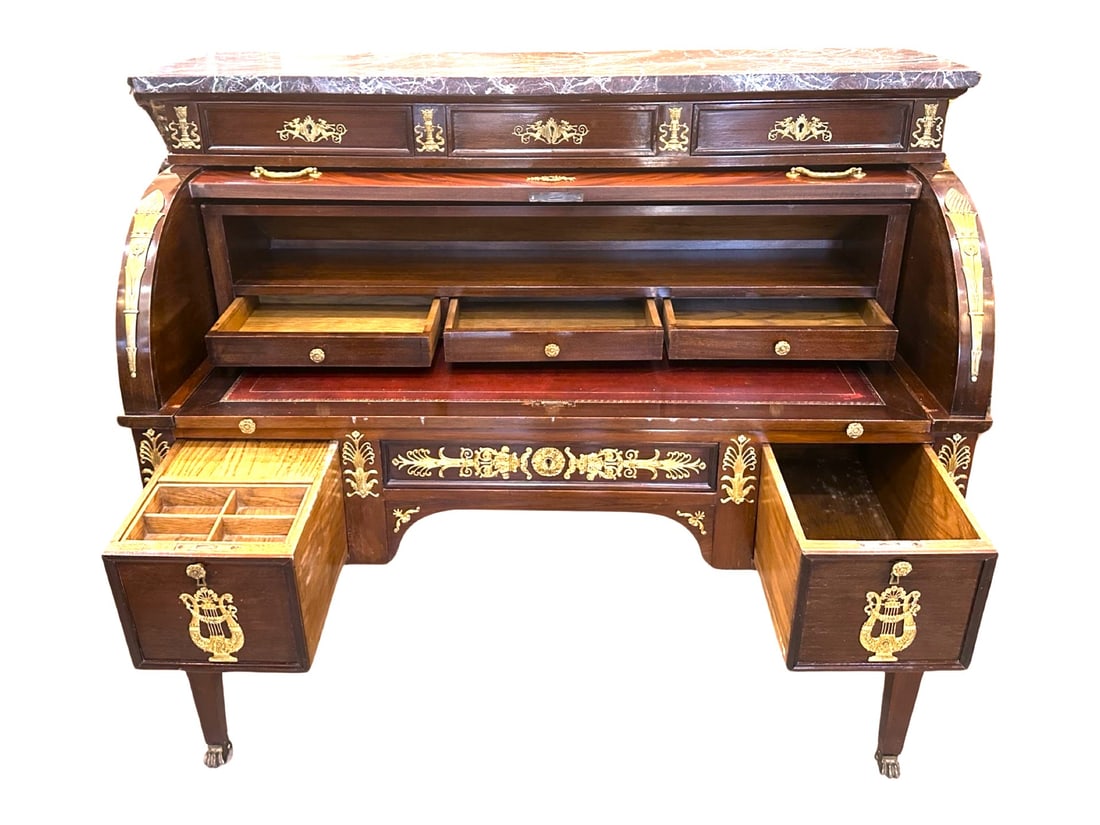 19th Century Empire Style Mahogany and Gilded Bronze Cylinder Desk - 3