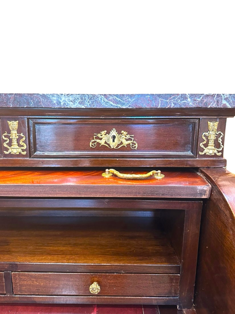 19th Century Empire Style Mahogany and Gilded Bronze Cylinder Desk - 5
