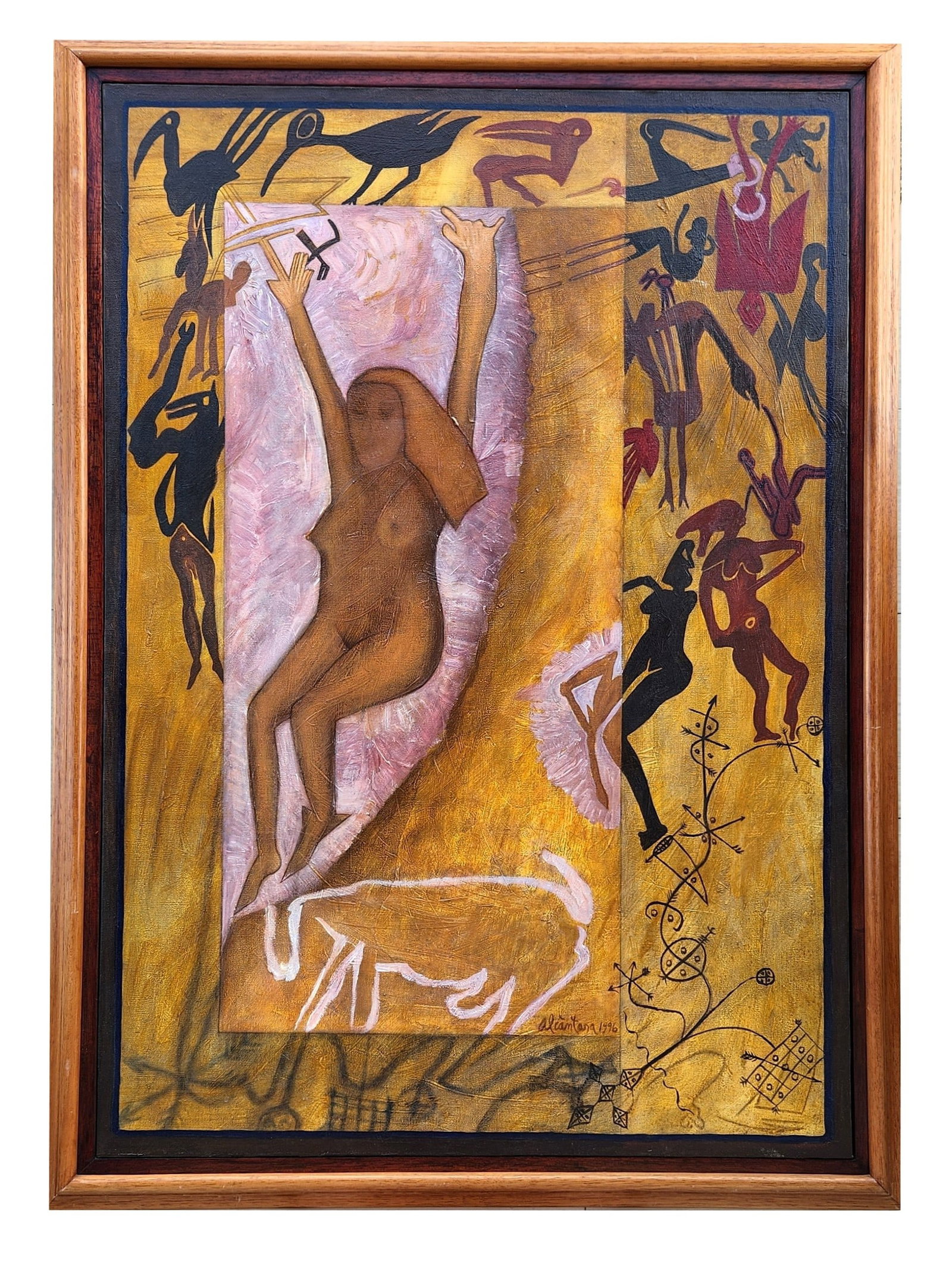Ernesto Alcantara (1933 - 2019) Mexico: Ernesto Alcantara (1933 - 2019) Mexico Oil on Canvas Measure 39 1/4"in H x 27 1/2"in W and 43 1/2"in H x 31 1/4"in W framed Biography: Ernesto Alcantara (1933 - 2019) created a vast body of work along
