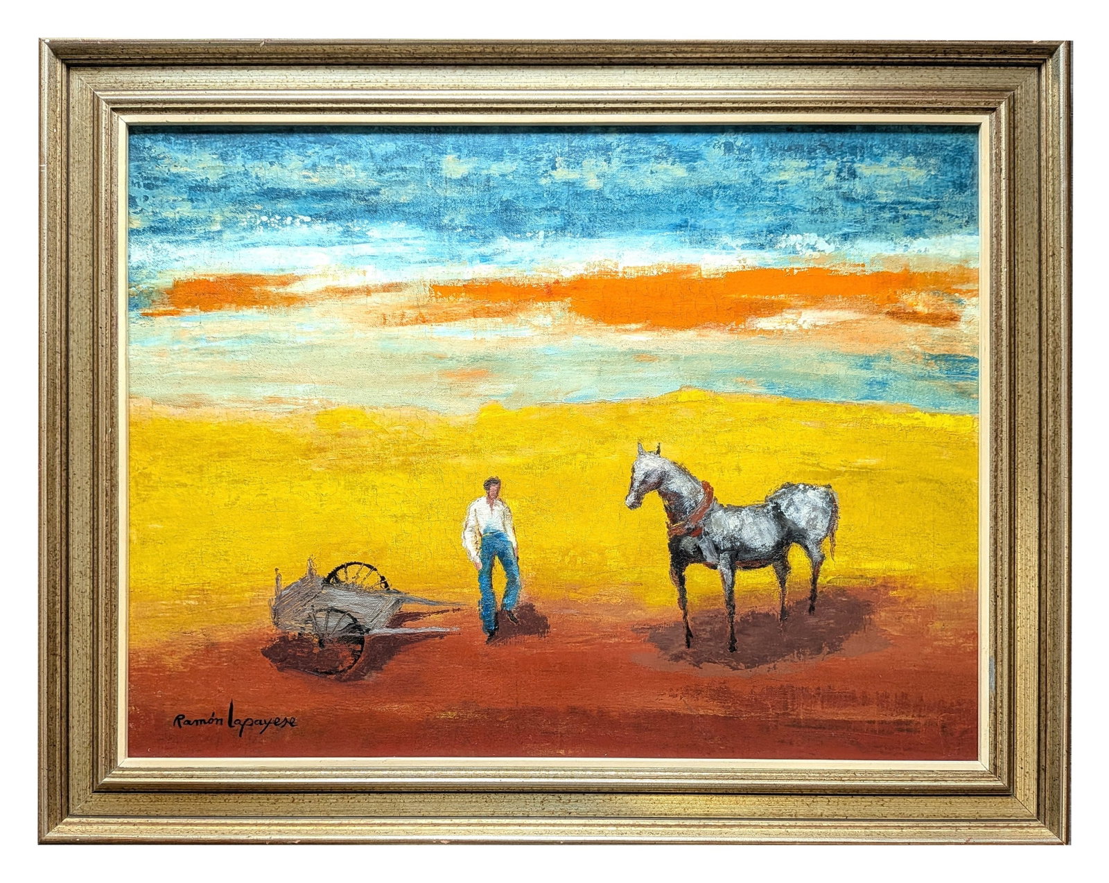 Ramon Lapayese (1928 - 1994) Spain: Ramon Lapayese (1928 - 1994) Spain Oil on Canvas Measure 18"in H x 24"in W and 21 3/4"in H x 27 3/4"in W framed nown for: Painting, sculpture, engravings