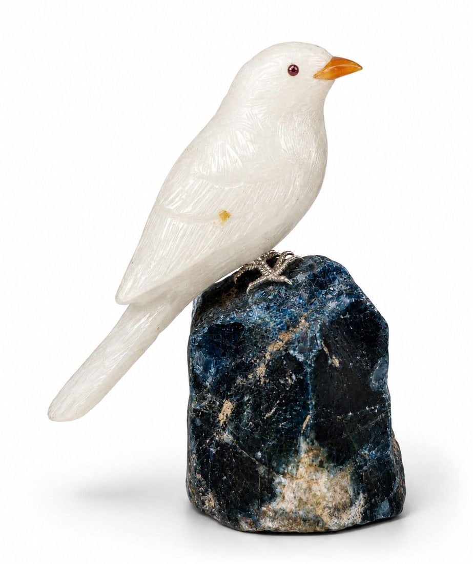 Carved White Stone Bird on Blue Mineral Specimen Base (1 of 7)