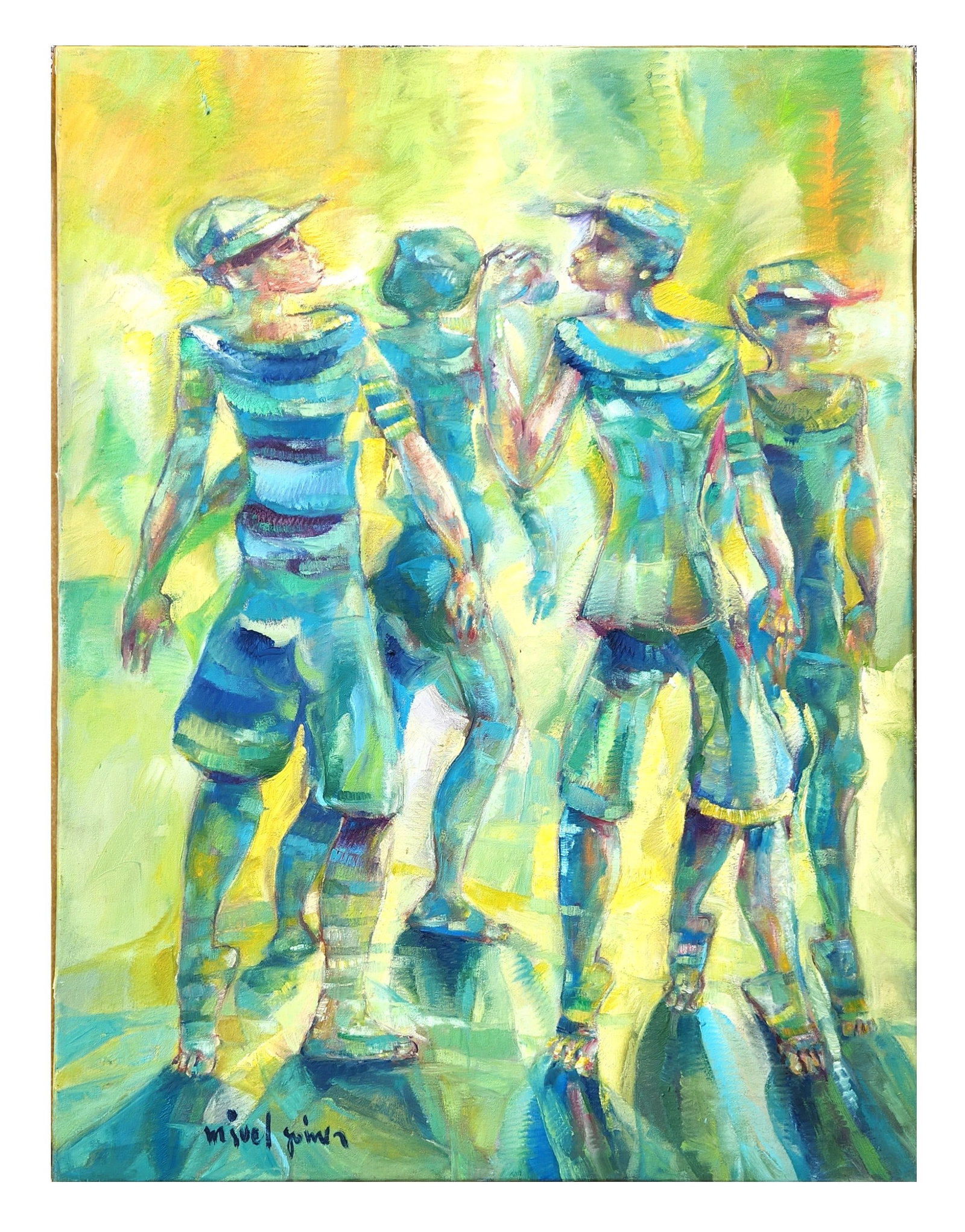 Miguel Angel Gomez (1906 - 1994) Ecuador: Miguel Angel Gomez (1906 - 1994) Ecuador Oil on Canvas Measure 39 1/2"in H x 30"in W not framed Known for: Painting, cartoons Biography: Miguel Angel Gomez was born in Guayaquil, Ecuador on December 2