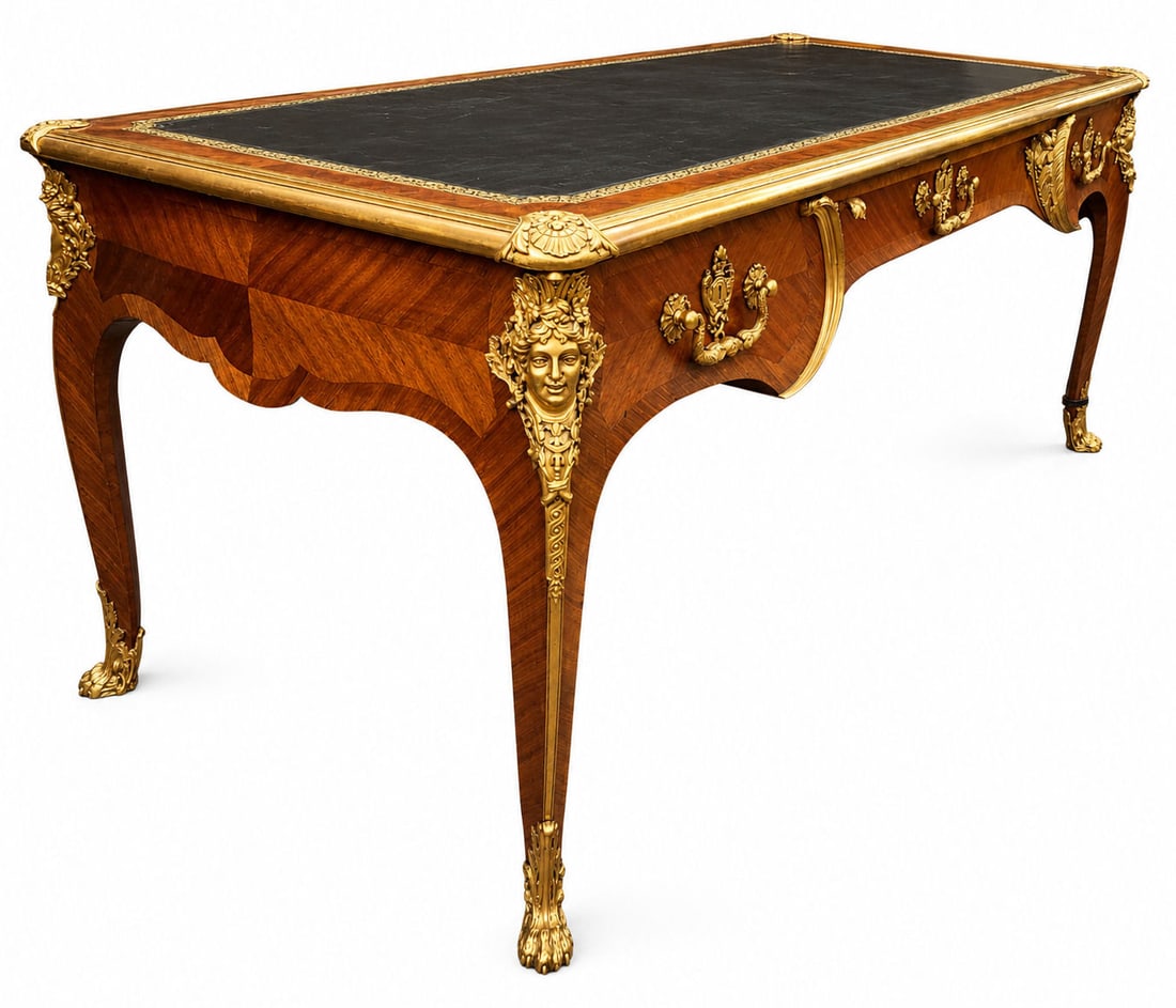 Attributed Paul Sormani & Fils Antique Louis XV Style French Empire Bronze Mounted Leather Top Desk (1 of 9)