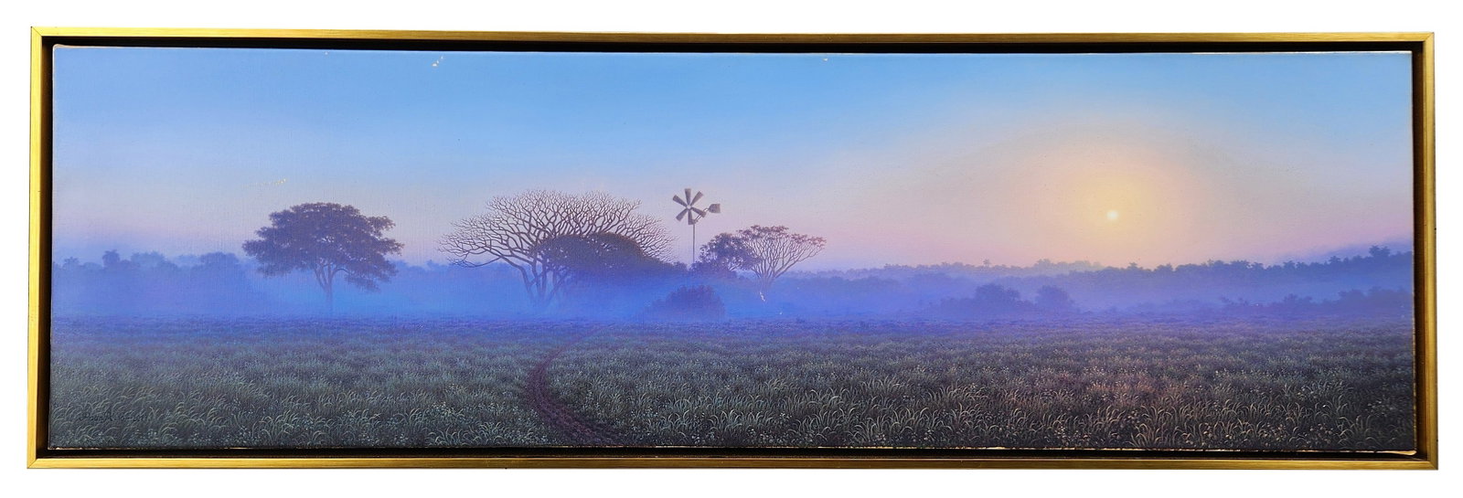 Juan Alberto Diaz Rodriguez (Born 1969) Cuban: Juan Alberto Diaz Rodriguez (Born 1969) Cuban Title: Camino al Bohio Oil on Canvas Measure 14"in H x 47 3/4"in W and 15 1/4"in H x 48 3/4"in W framed Biography: Juan Alberto Di?az. Arabic landscape pa