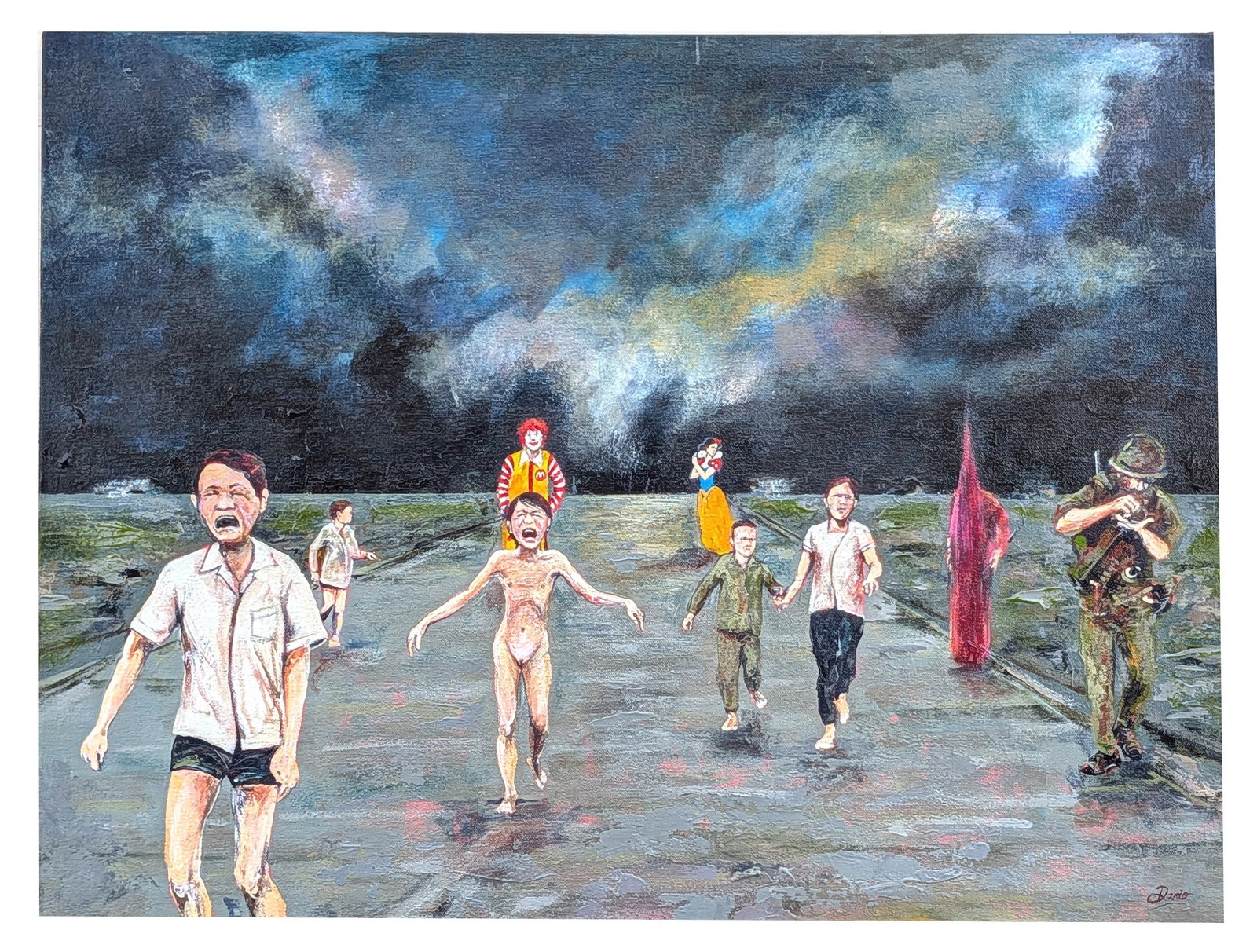 Dario Posada (Born 1975) Colombian: Dario Posada (Born 1975) Colombian Title: Milai Oil on Canvas Measure 21"in H x 28"in W x 1 1/2"in D not framed Biography:Dario Posada was born in Medell?n, Colombia in 1975, he lives and works in Mia