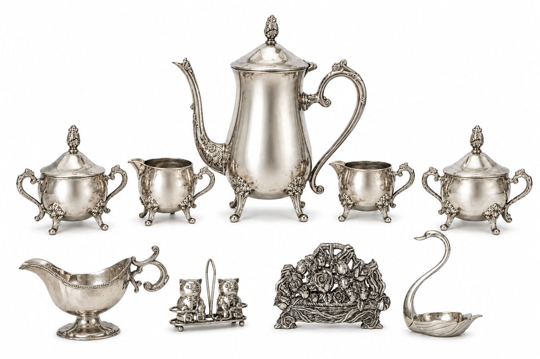 Group of Silverplate Hollowware & Decorative Table Articles Including Coffee Service (1 of 8)
