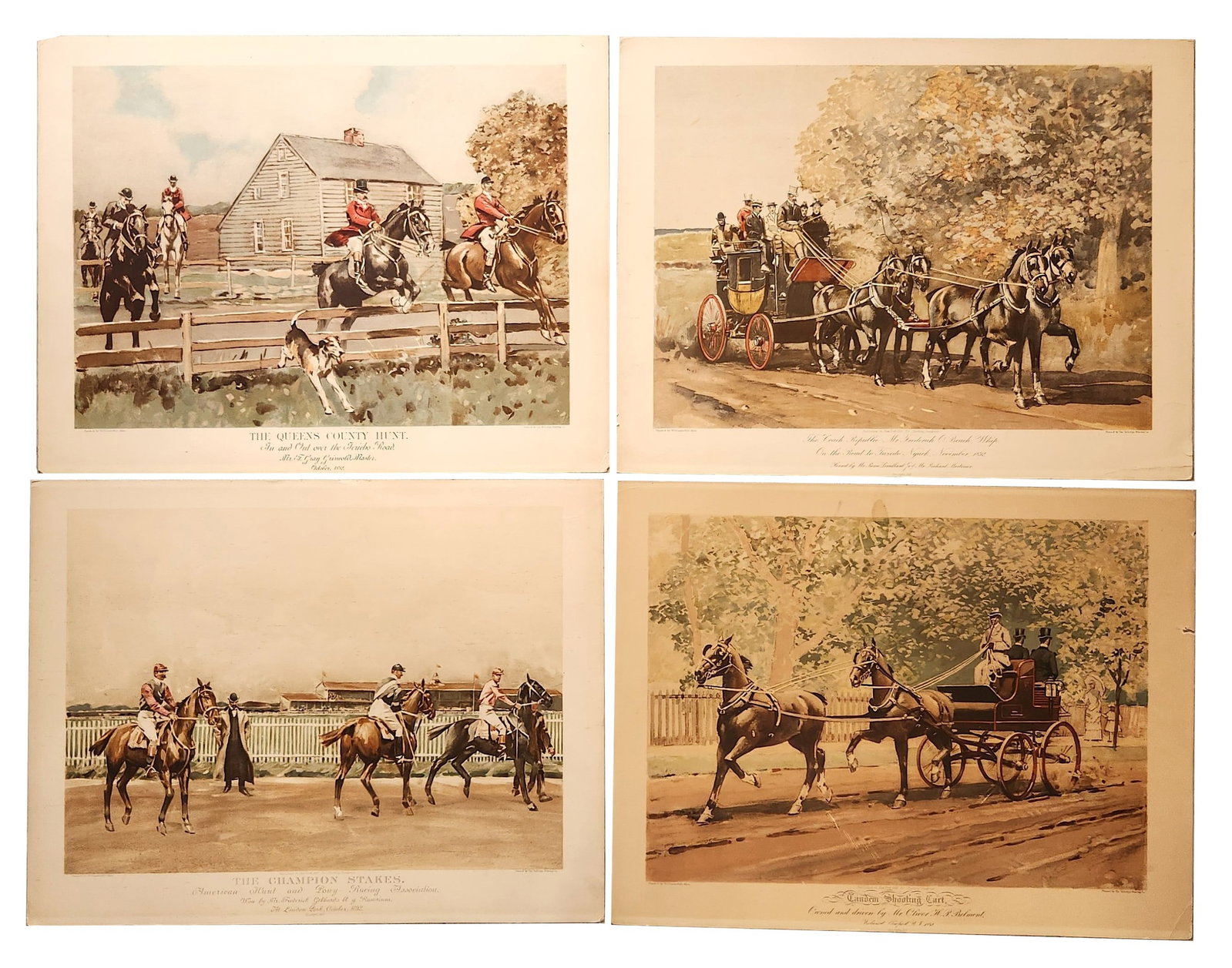 Set of Four 1892 Equestrian Sporting Prints After William Sullivant Vanderbilt Allen: A set of four late 19th-century equestrian and sporting prints after works by William Sullivant Vanderbilt Allen (American, 1860?1940), published in 1892 and printed by The Heliotype Printing Co This 