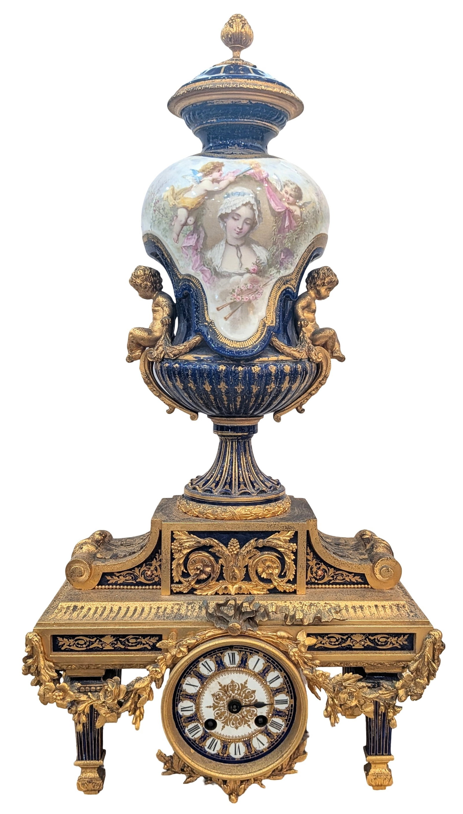 Antique French Sevres Style Porcelain & Gilt Bronze Mantel Clock (1 of 8)