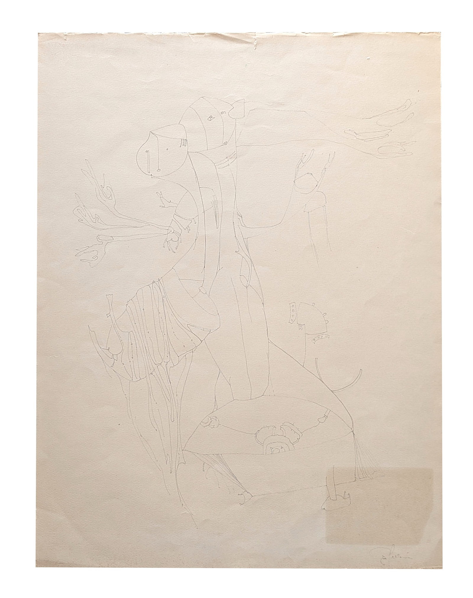 Gina Pellon ( 1926 - 2014 ) Cuban: Gina Pellon ( 1926 - 2014 ) Cuban Drawing on Paper Year: Circa 1960 - 1970 Measure 27"in H x 20 1/2"in W not framed Biography: Gina Pellon ( December 26, 1926 - March 27, 2014 ) was a Cuban painter wh