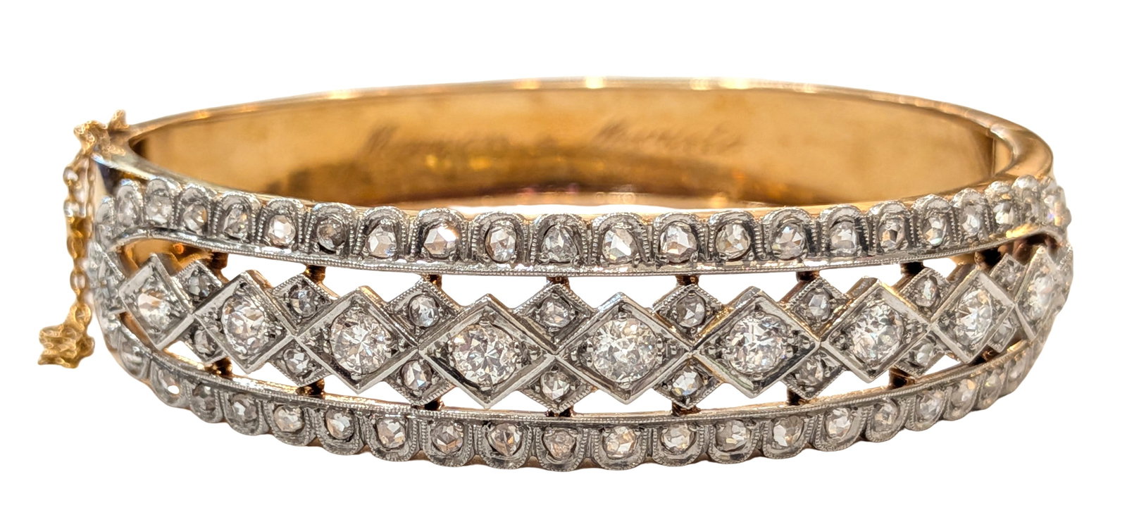 Antique 18K Gold & Silver Rose Cut Diamond Bangle Bracelet Monmar & Mounic (1 of 4)