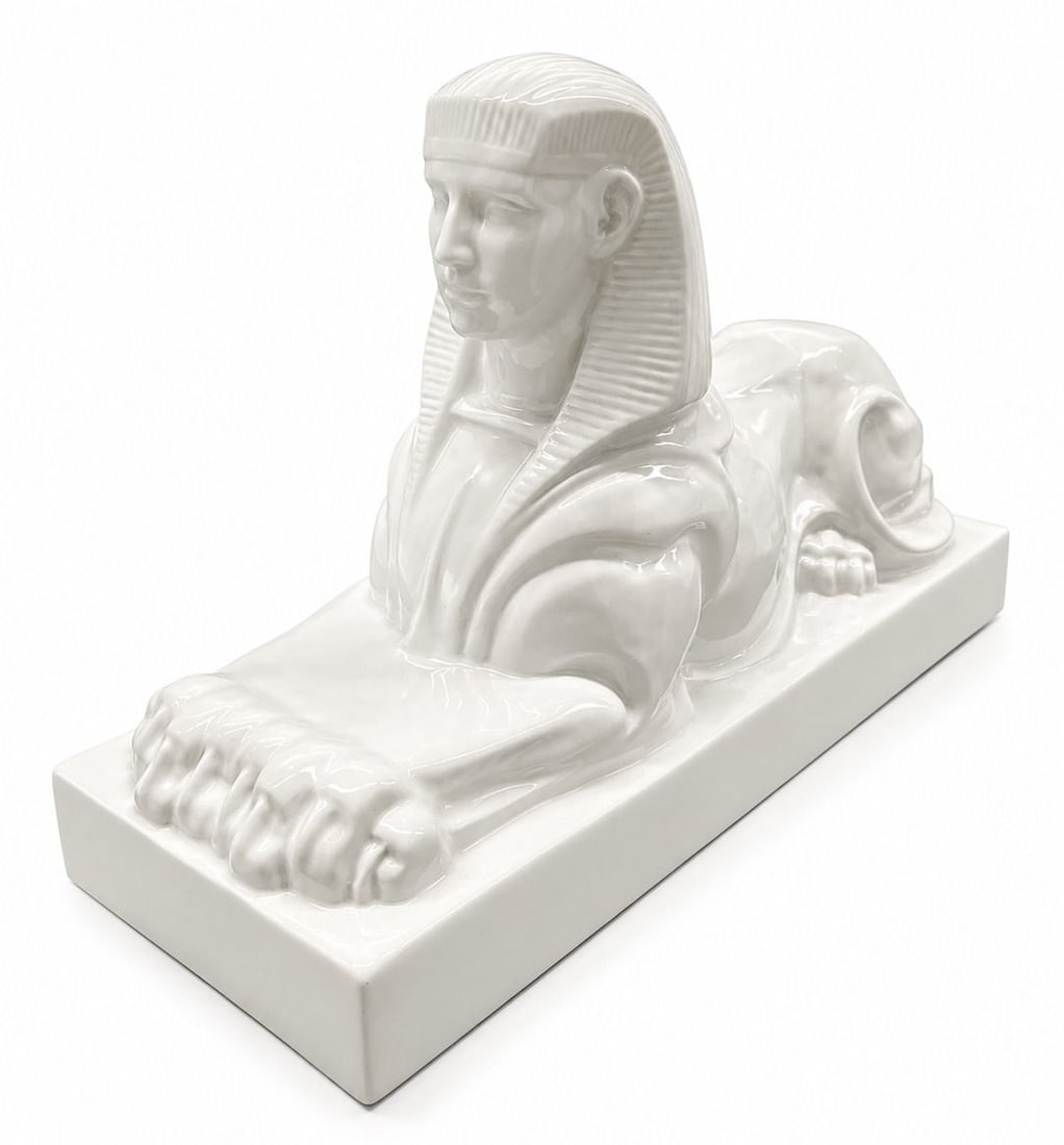 Royal Haeger " de Sphinx " White Glazed Ceramic Egyptian Sphinx Sculpture, Holland (1 of 6)