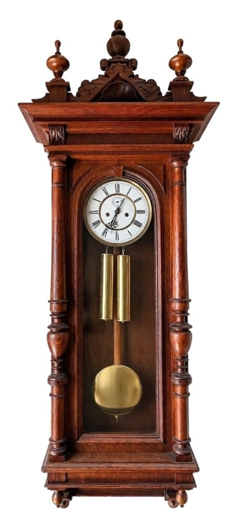 German Walnut Vienna Regulator Wall Clock, Late 19th Century (1 of 4)