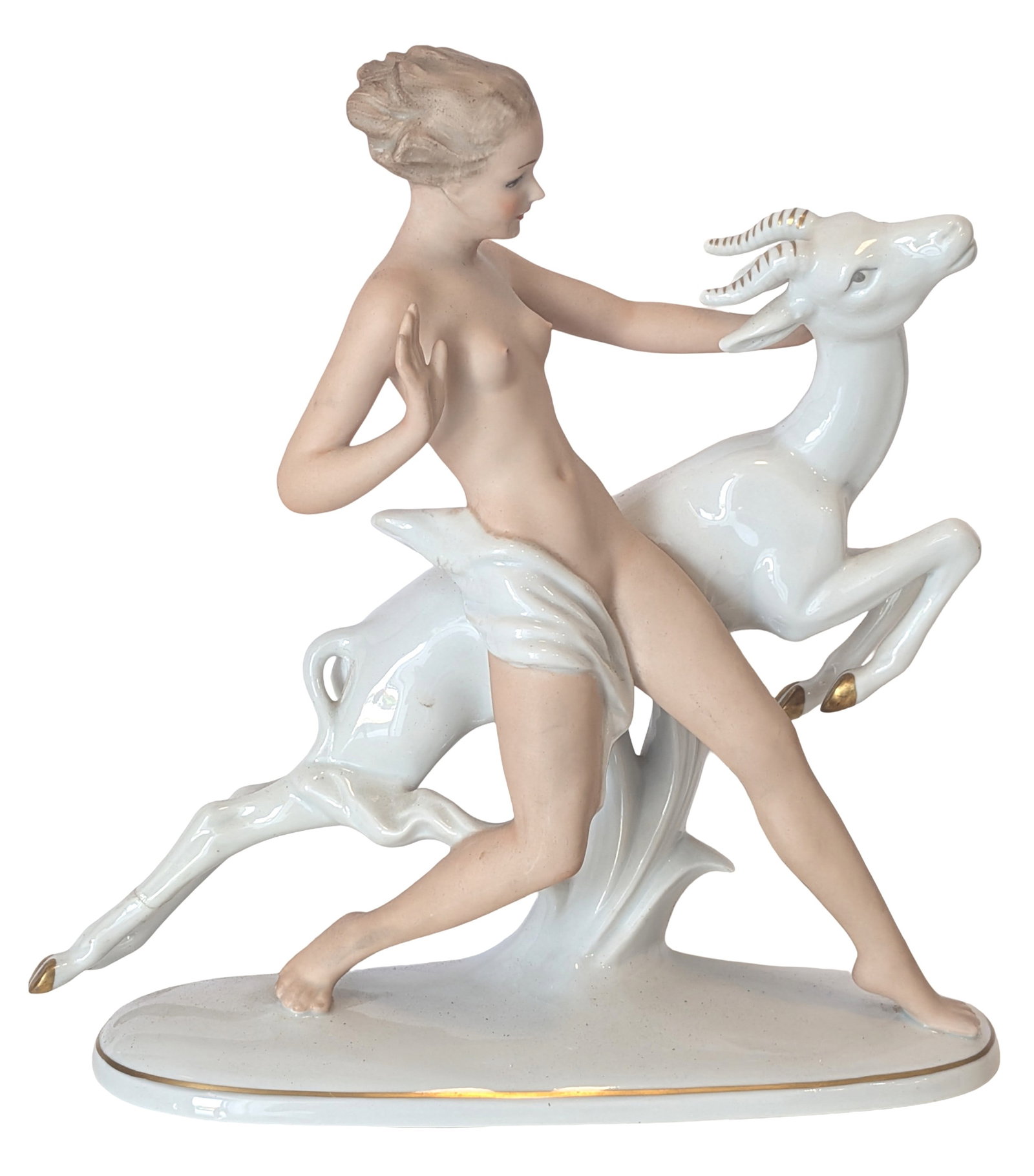 Wallendorf German Porcelain Nude Maiden with Gazelle Figurine, Model No. 1764 (1 of 5)