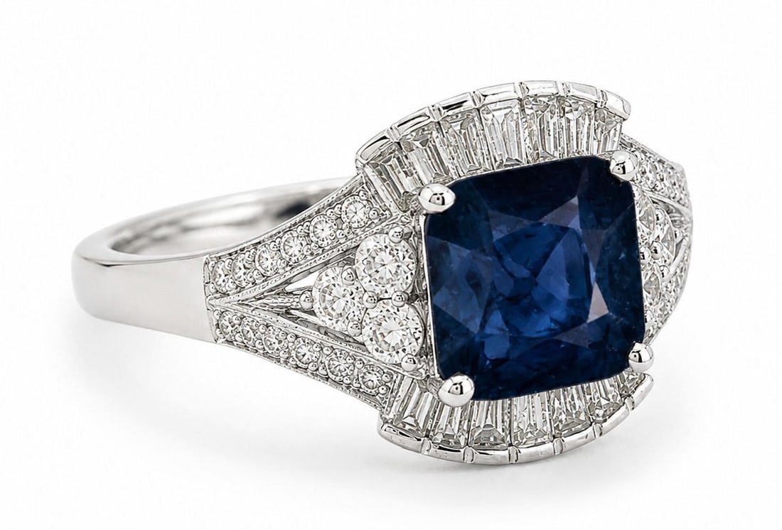 Otto Gottlieb Platinum 4.54 Carat Sri Lanka Blue Sapphire and Diamond Ring with GIA Report: Designer: Otto Gottlieb Size:7 Metal: Platinum ( PT900 ) Total Ring Gross Weight: 10.0 Grams Center Stone: One Cushion Modified Brilliant Cut Natural Blue Sapphire Center Stone Weight: 4.54 Carats Cen