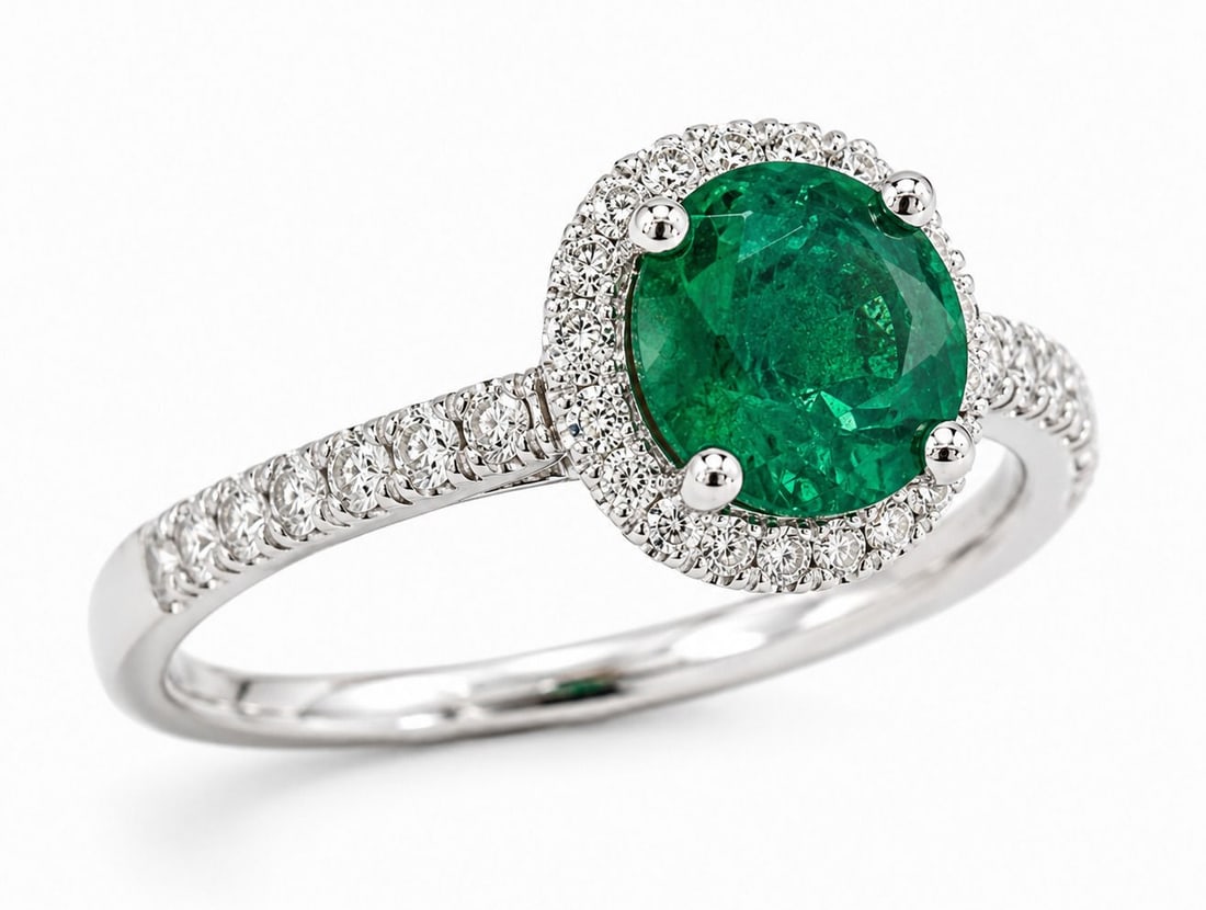 Gabriel & Co. 14K White Gold 1.79 Carat Natural Emerald & 0.88 CTW Diamond Halo Ring (1 of 7)