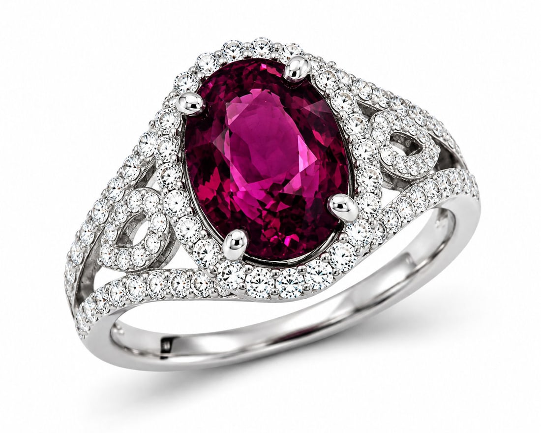 Oscar Friedman Platinum 1.96 Carat No Heat Purplish Red Spinel and Diamond Ring, GIA Certified (1 of 7)