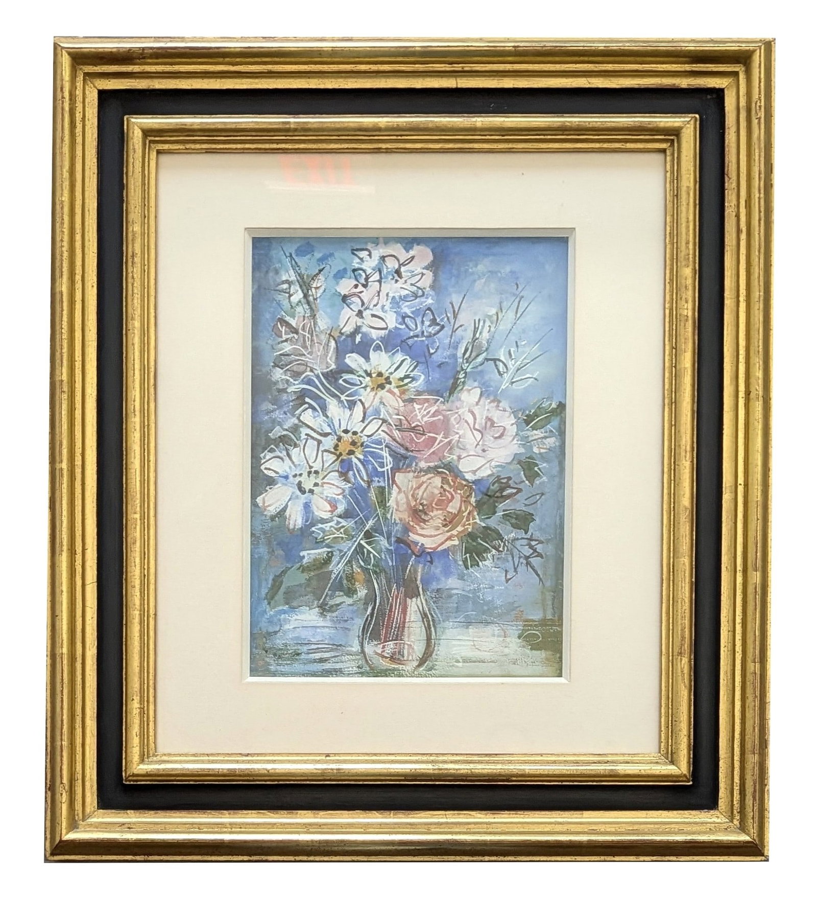 Jean Dufy (1888 - 1964) France: Jean Dufy (1888 - 1964) France Title: Bouquet de Fleurs Dans un Vase Circa 1950s Gouache and Watercolor on Paper Measure 15"in H x 10 3/4"in W and 27 1/2"in H x 24 1/2"in W x 2"in D framed Known for: 