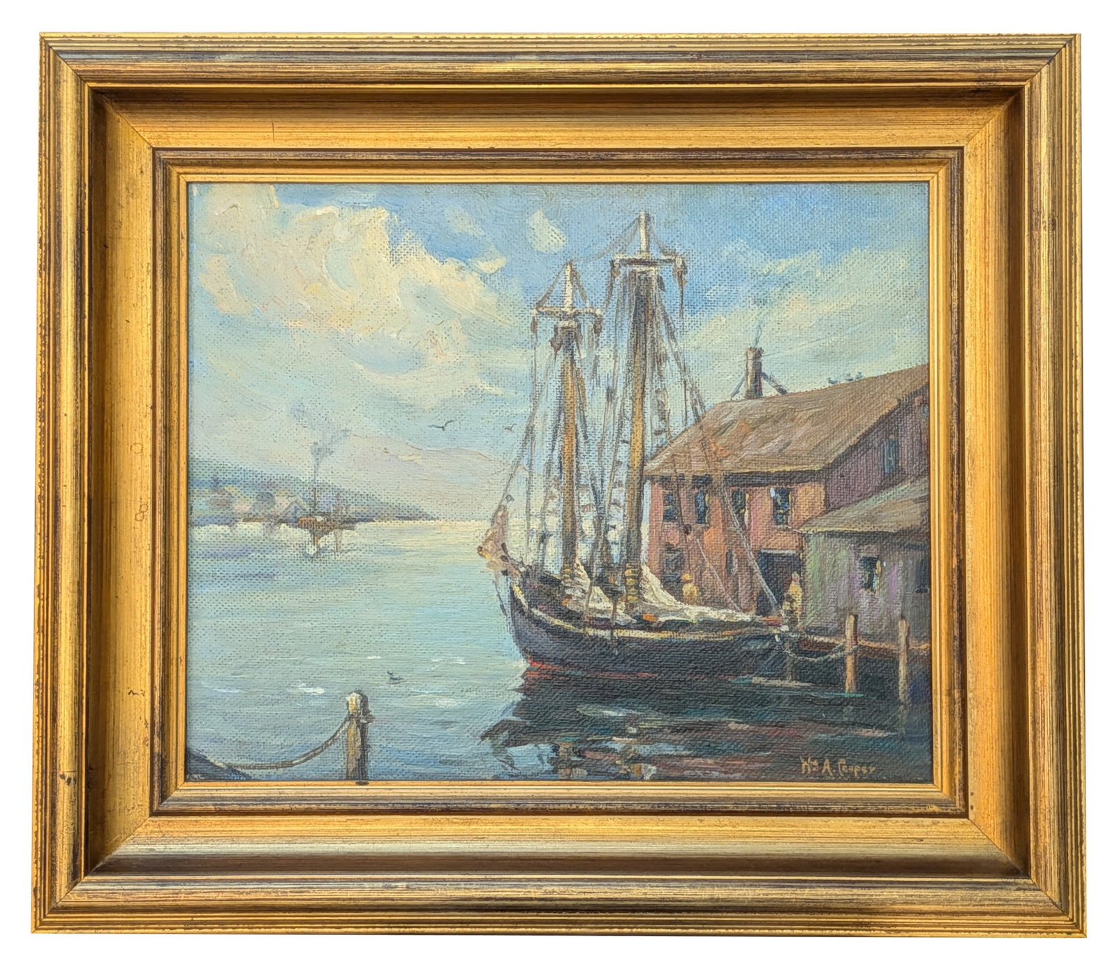 William Alan Couper ( 1891 - 1972 ) Italy: William Alan Couper ( 1891 - 1972 ) Italy Oil on Board Measure 12 1/2"in H x 15 1/2"in W and 18 1/2"in H x 21 3/4"in W x 1 3/4"in D framed Known for: Fishing scene, marine and seascape painting Biogra