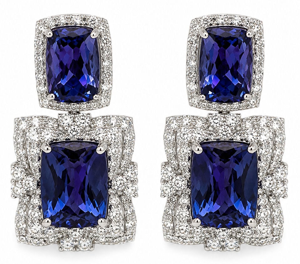 Kristian Olson Platinum, 12.19 CTW Natural Tanzanite & 2.43 CTW Diamond Drop Earrings (1 of 4)