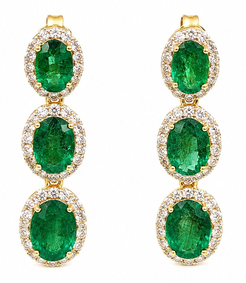 Katy Holliday 14K Yellow Gold 6.97 CTW Natural Emerald & 1.52 CTW Diamond Drop Earrings (1 of 4)