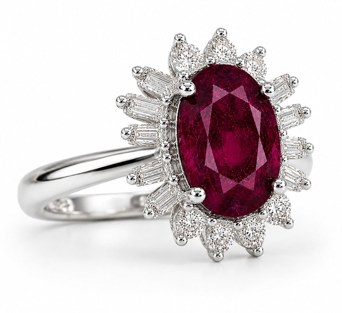 Oscar Friedman Platinum GIA Certified 2.27 CT Madagascar Ruby & 0.56 CTW Diamond Ring: Designer: Oscar Friedman Size:7 Metal: Platinum ( PT950 Total Ring Gross Weight: 5.2 Grams Center Stone: One Oval Natural Ruby Center Ruby Weight: 2.27 Carats Center Ruby Color: Red Center Ruby Measur
