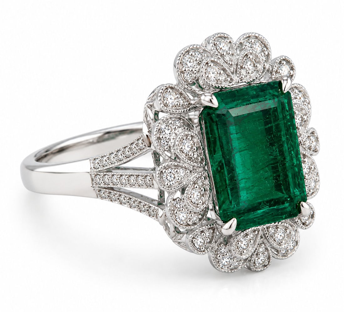 Otto Gottlieb Platinum 4.90 Carat GIA Emerald & Diamond Ring (1 of 7)