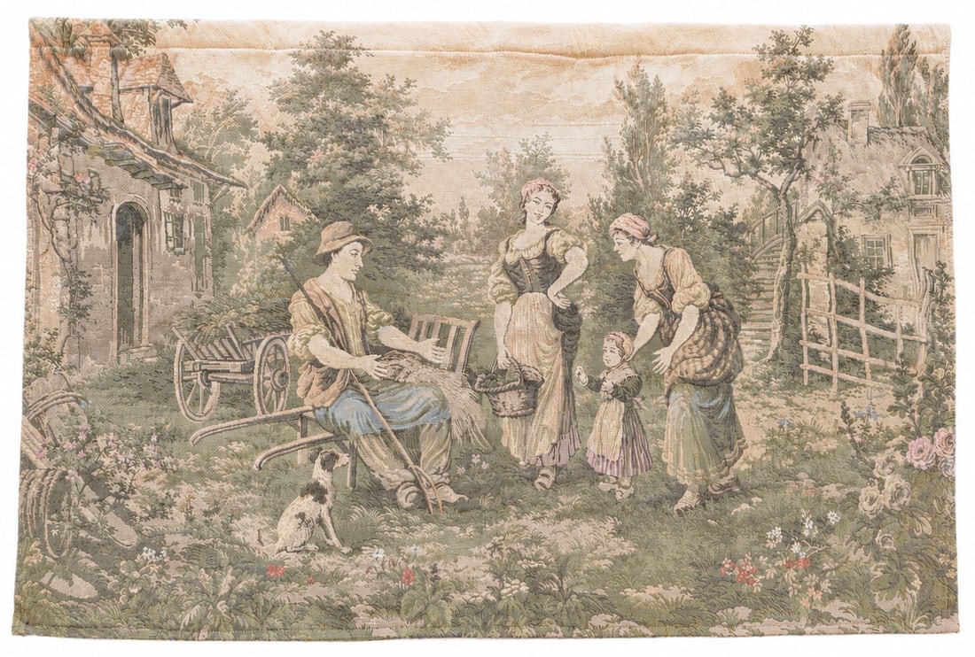 Vintage European Pastoral Figural Woven Tapestry Wall Hanging (1 of 4)