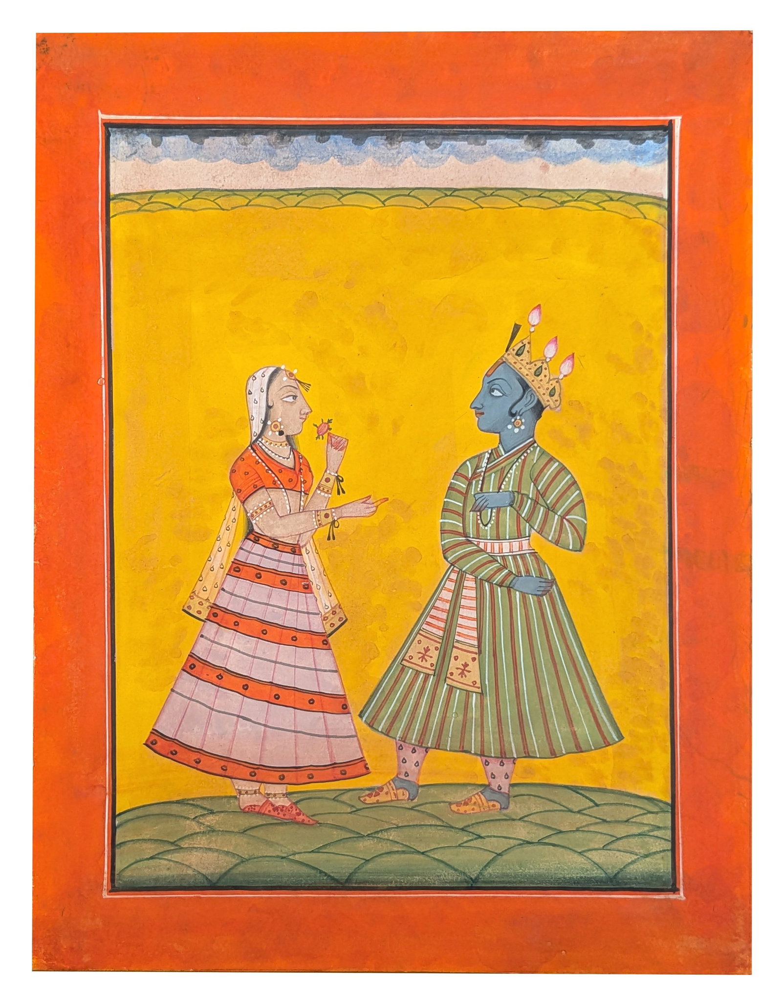 Indian Miniature Painting of Krishna and Female Attendant (1 of 4)