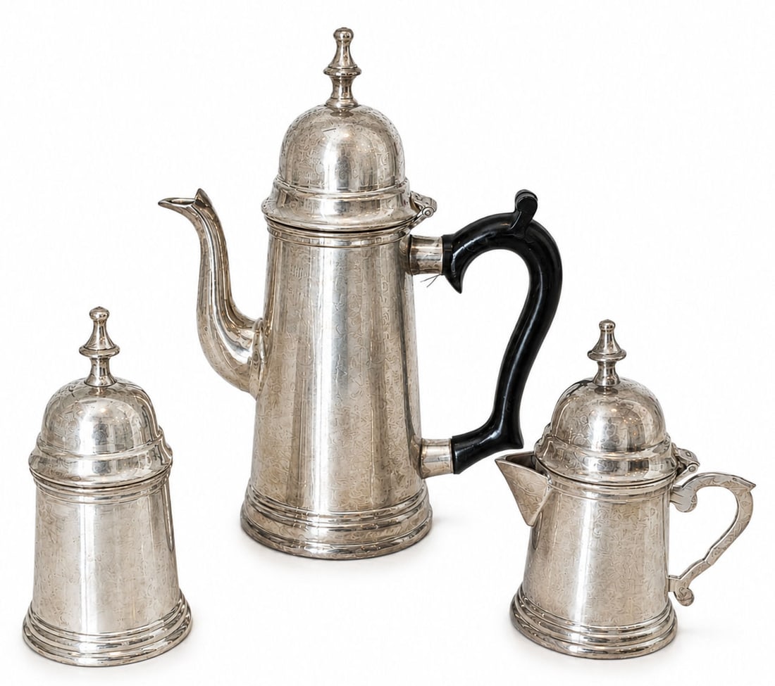 Three Piece Silverplate Coffee, Creamer & Covered Sugar Set, Made in India (1 of 5)