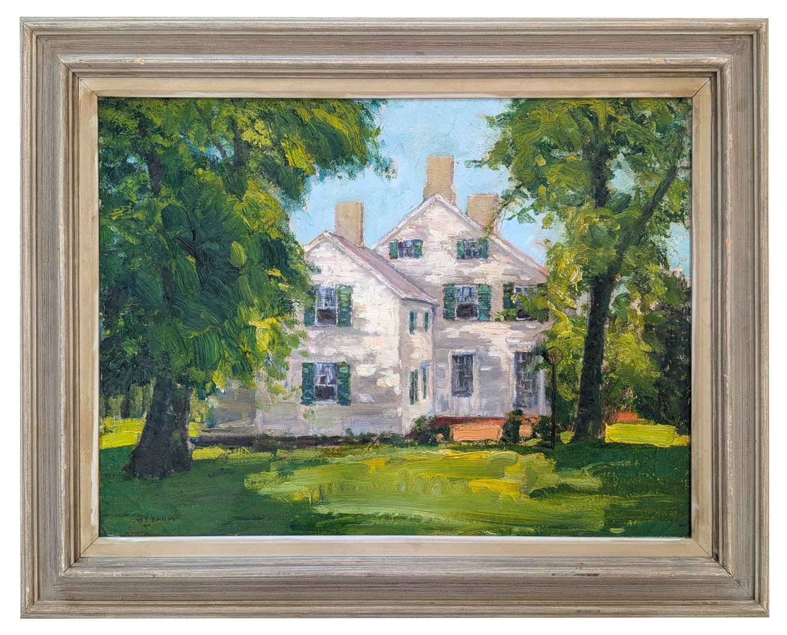 Walter Emerson Baum ( 1884 - 1956 ) American: Walter Emerson Baum ( 1884 - 1956 ) American Oil on Canvas Measure 18"in H x 24"in W and 24"in H x 30"in W framed Known for: Landscape-rural, snow, and townscape painting Biography: Biography: Walter 