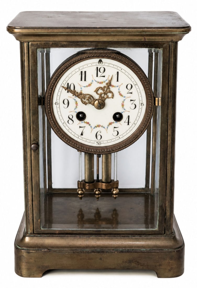 French Brass Crystal Regulator Mantel Clock, Made in France (1 of 5)