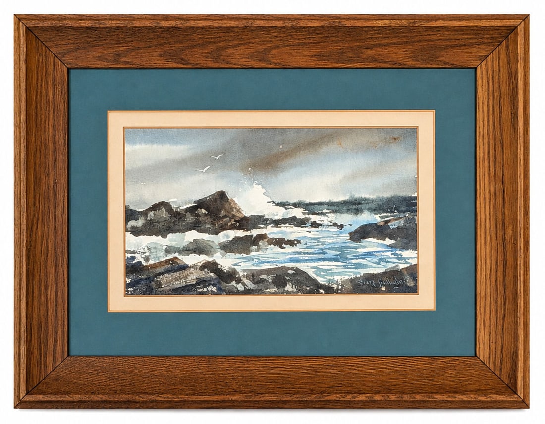 Sears Gallagher (1869 - 1955) American: Sears Gallagher (1869 - 1955) American Watercolor on Paper Measure 5 1/2"in H x 9 1/2"in W and 13"in H x 17"in W framed Known for: Landscape and marine painting, watercolor, etching Biography: Recogni