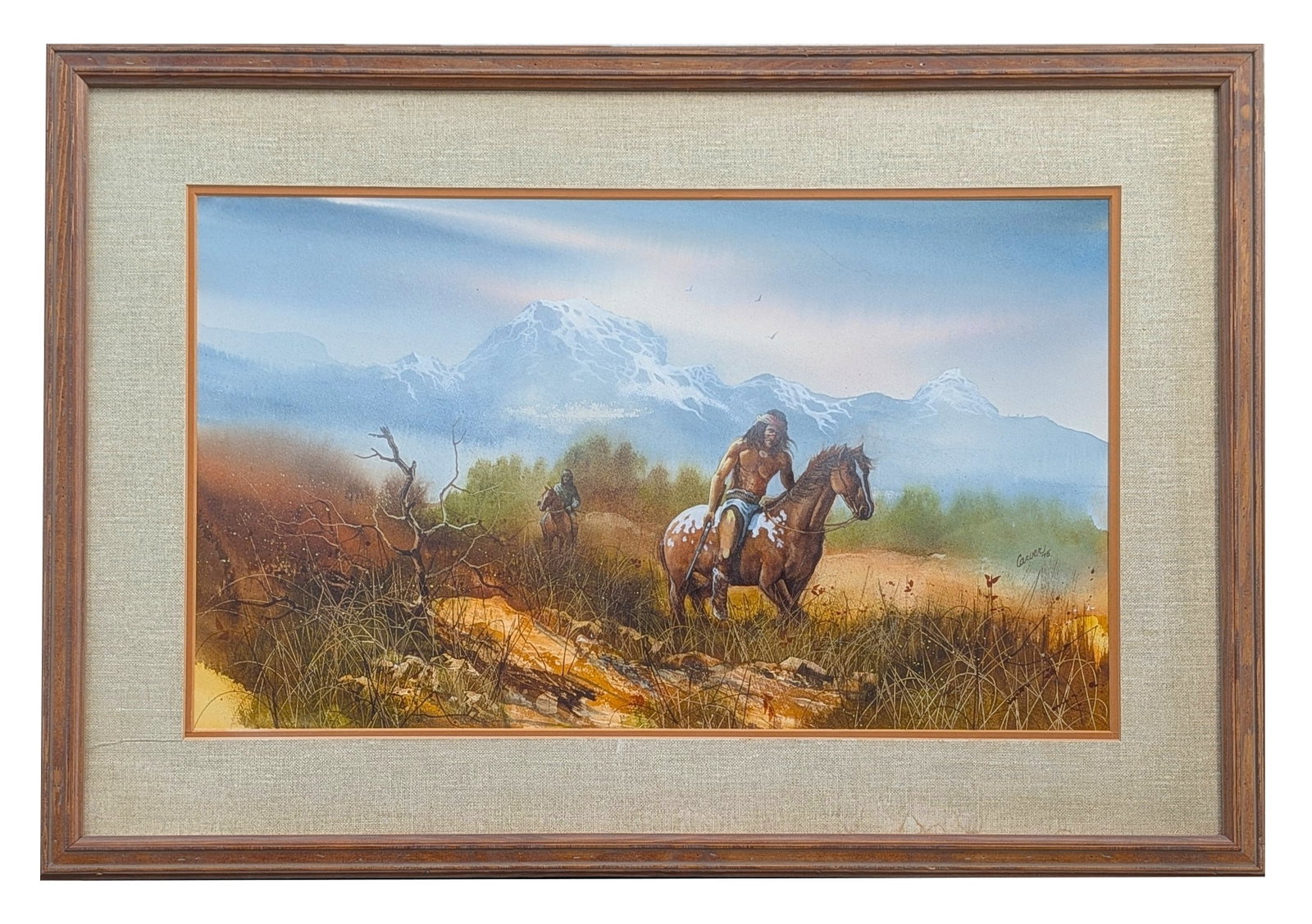 Robert Carver ( 1940 - 2012 ) American: Robert Carver ( 1940 - 2012 ) American Watercolor on Paper Measure 15"in H x 25 1/2"in W and 23 1/2"in H x 34"in W framed Biography: Was a Kansas artist best known for his Western scenes and portraits