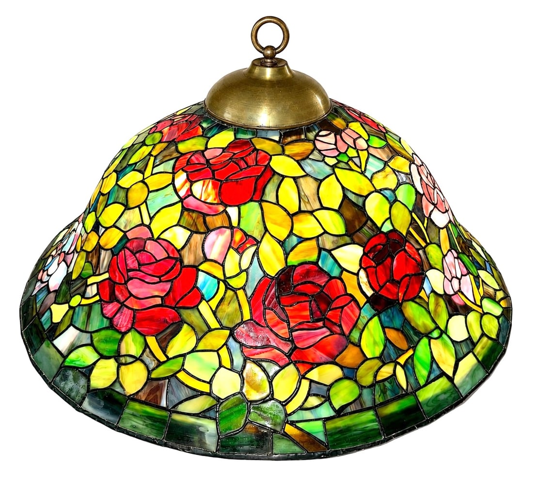 Meyda Tiffany Leaded Stained Glass Rose Chandelier / Pendant Light Shade (1 of 4)