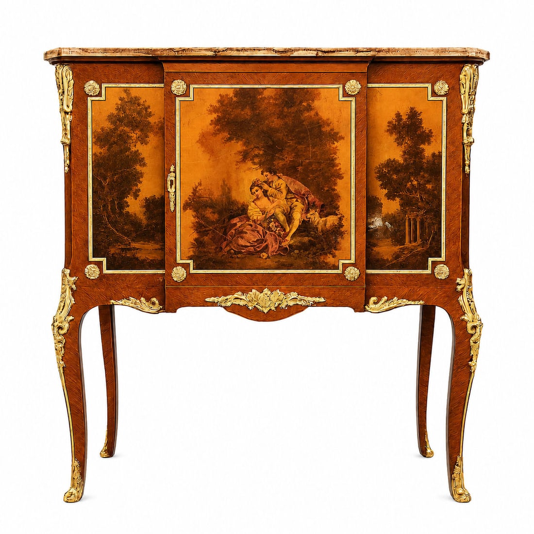 Louis XV Style Vernis Martin & Ormolu Cabinet by Henry Dasson: A superb Louis XV style Vernis Martin cabinet by Henry Dasson, one of the most esteemed Parisian banistes and bronziers of the 19th century. This elegant piece features finely painted Vernis Martin st