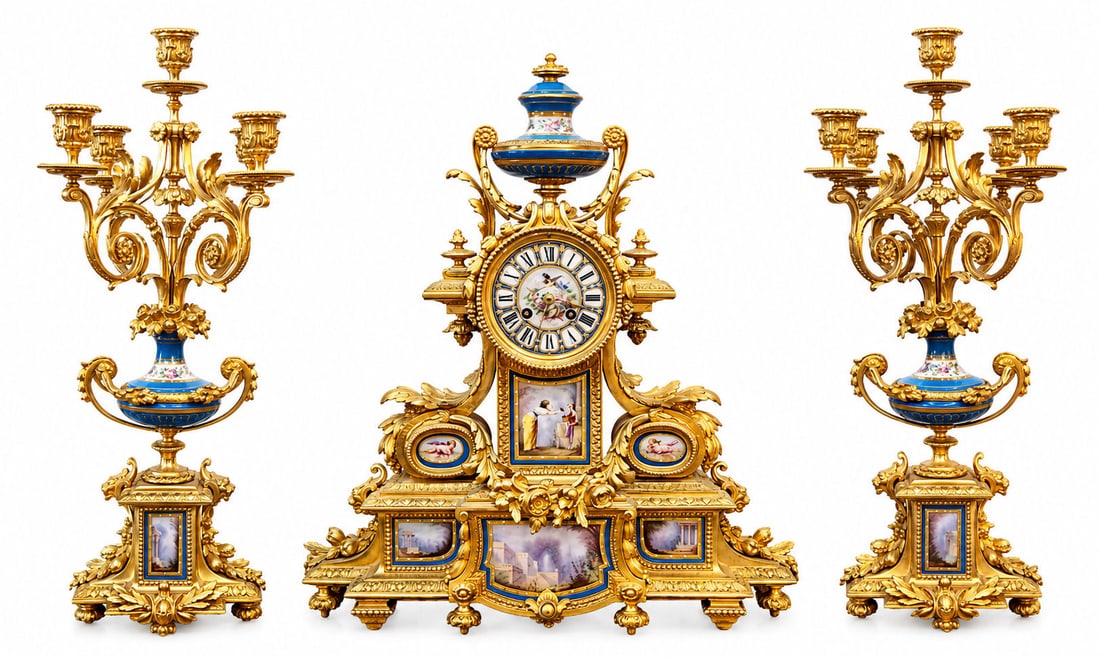 Louis XVI Sevres Porcelain Mounted Clock Garniture (1 of 14)