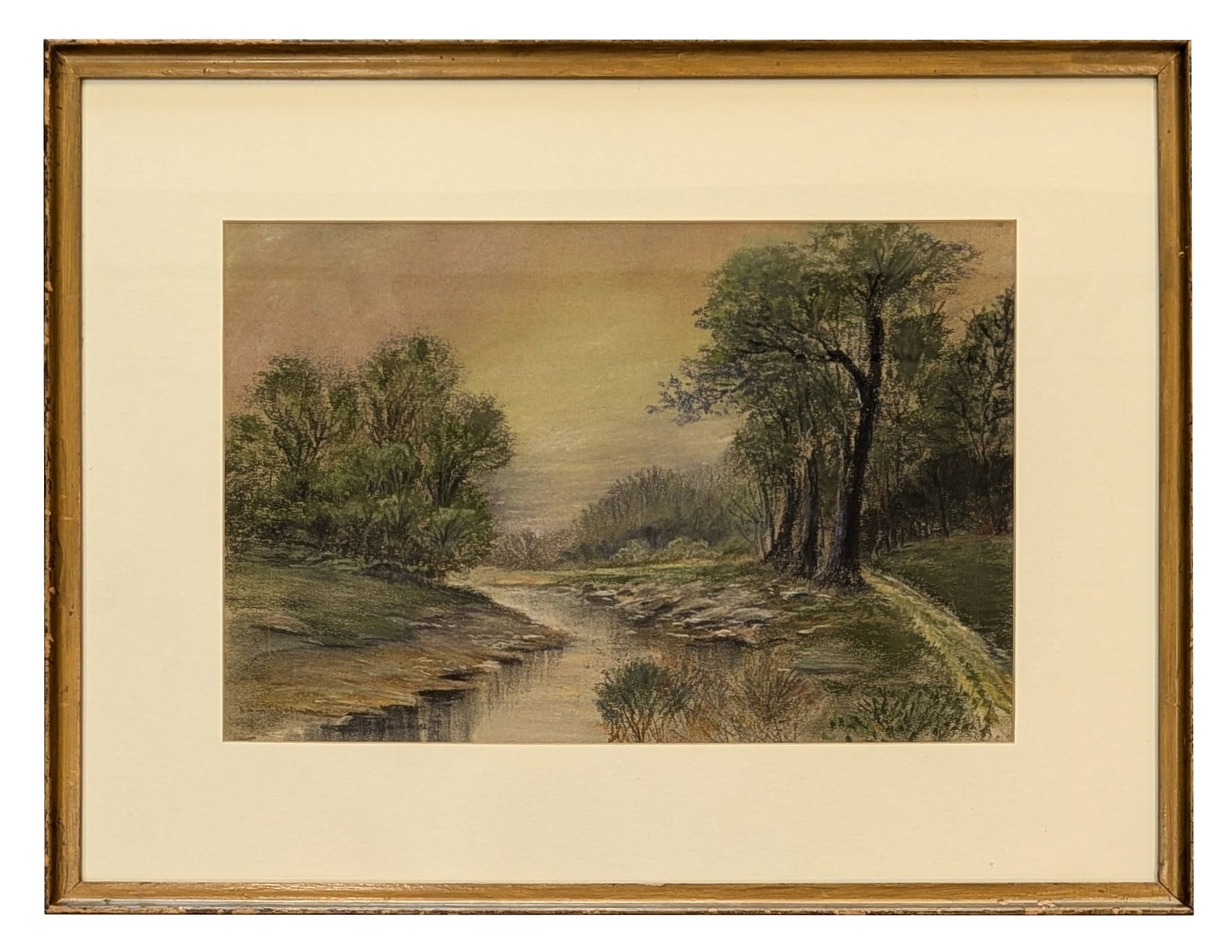 Samuel Colman (1832 - 1920) American: Samuel Colman (1832 - 1920) American Pastel on Paper Measure 11 1/2"in H x 17 1/4"in W and 19"in H x 25"in W framed Known for: Landscape, animal, genre and botanical painting Name variants: Samuel Col
