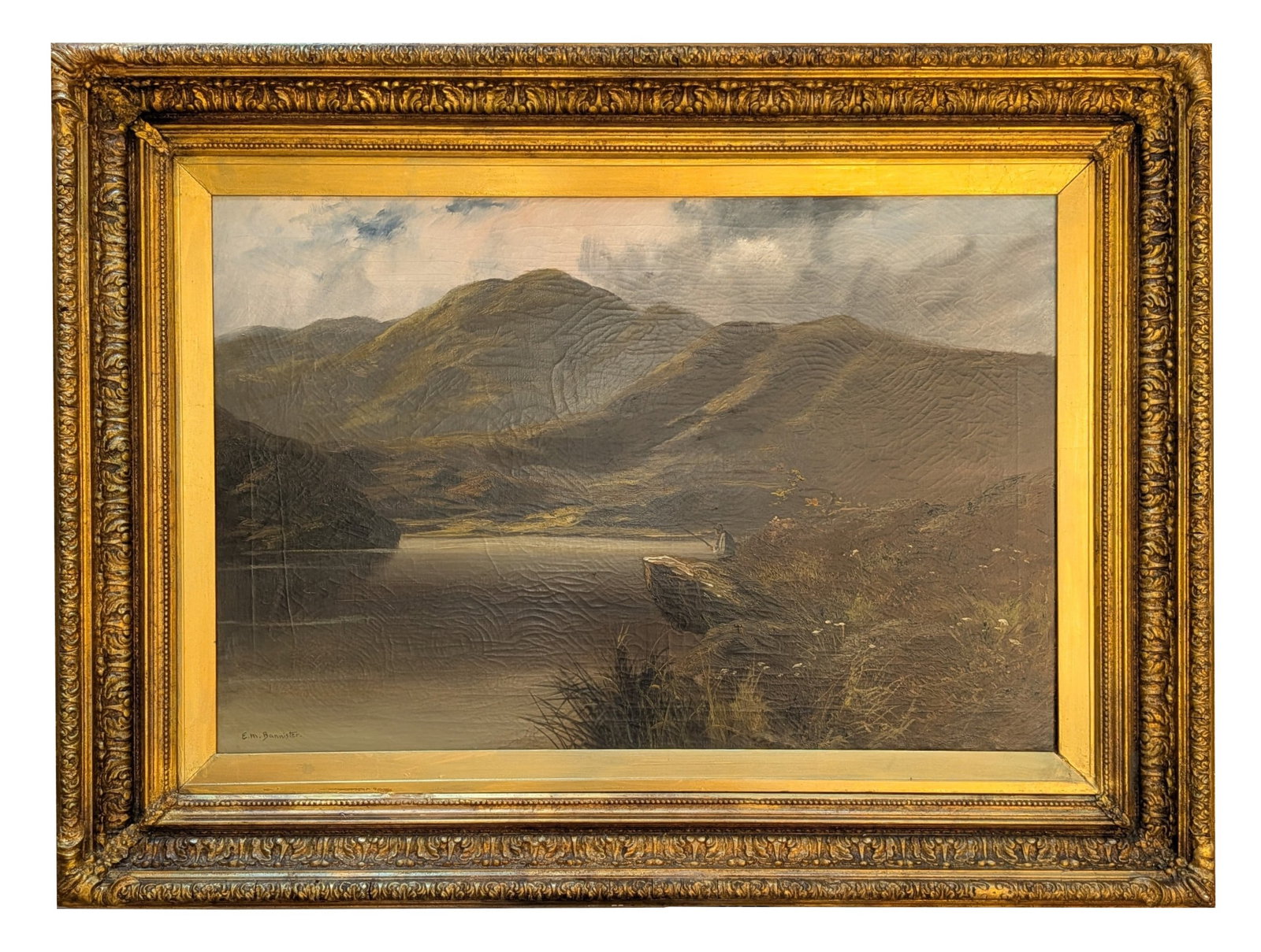 Edward Mitchell Bannister ( 1828 - 1901 ) Canada: Edward Mitchell Bannister ( 1828 - 1901 ) Canada Oil on Canvas Measure 20 1/4"in H x 30 1/4"in W and 30"in H x 39 3/4"in W x 4"in D framed Known for: Idealized landscape, marine, portrait and still li