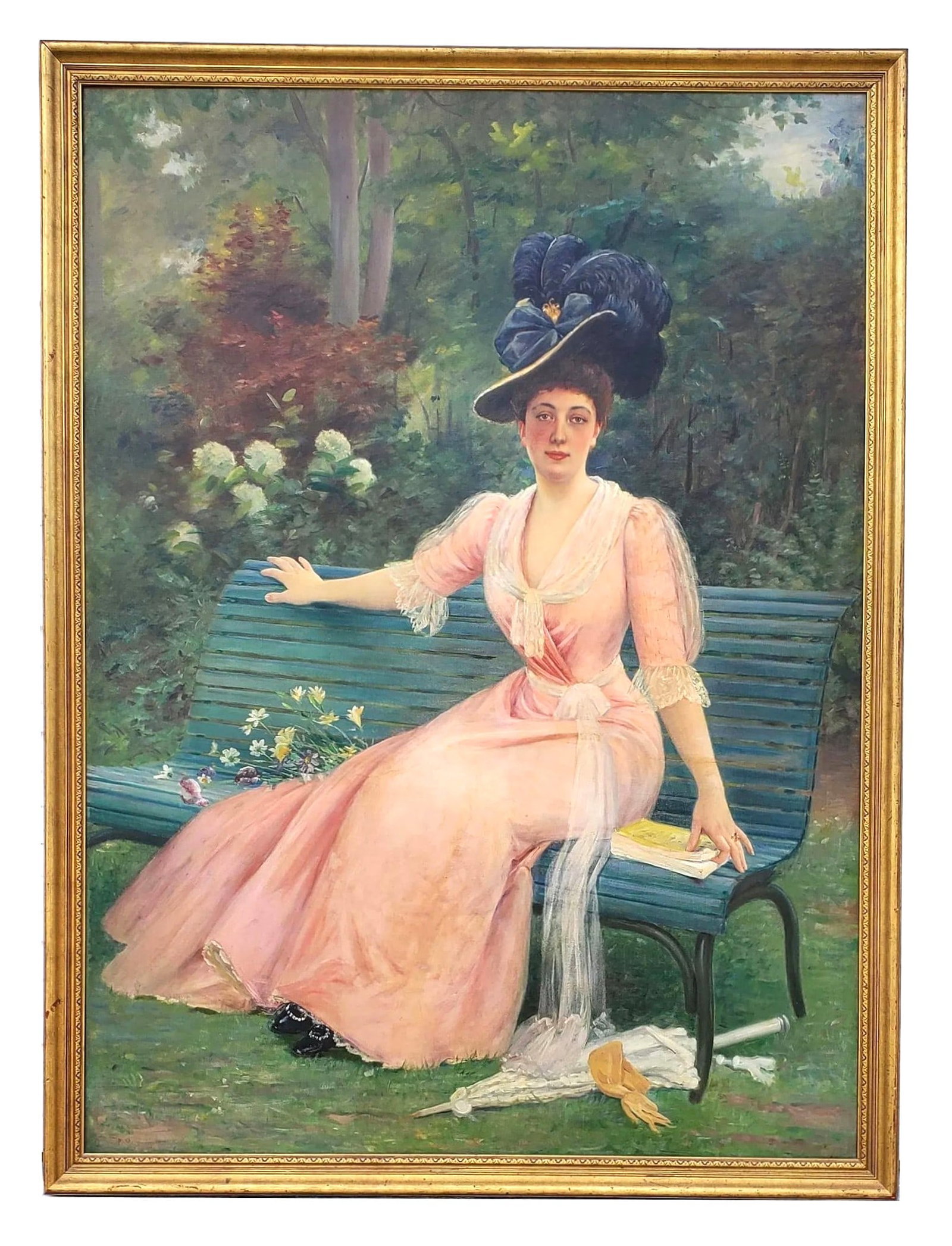 Abraham Archibald Anderson (1847 - 1940) American: Abraham Archibald Anderson (1847 - 1940) American Oil on Canvas Measure 78"in H x 57 1/2"in W and 83 3/4"in H x 63"in W with frame Known for: Portrait-figure, landscape and floral painting Biography: 