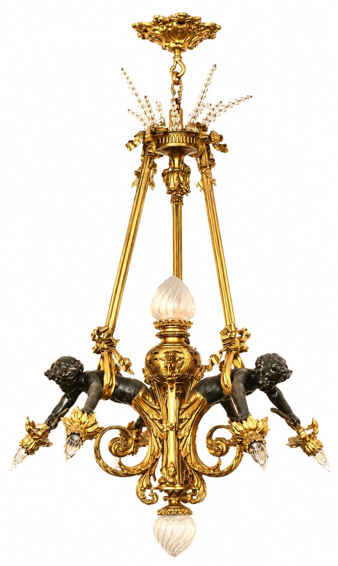 Impressive Belle Epoque Gilt and Patinated Bronze Ten Light Chandelier (1 of 8)