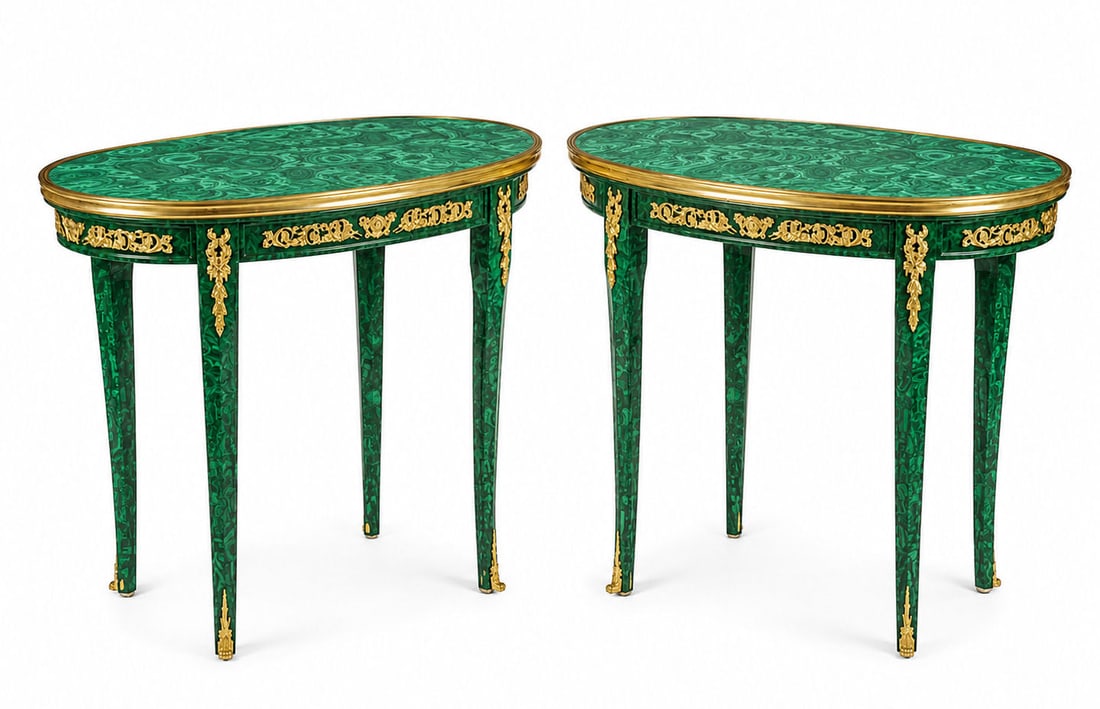 Pair of Louis XV Style Gilt Bronze Mounted Malachite Tables (1 of 6)