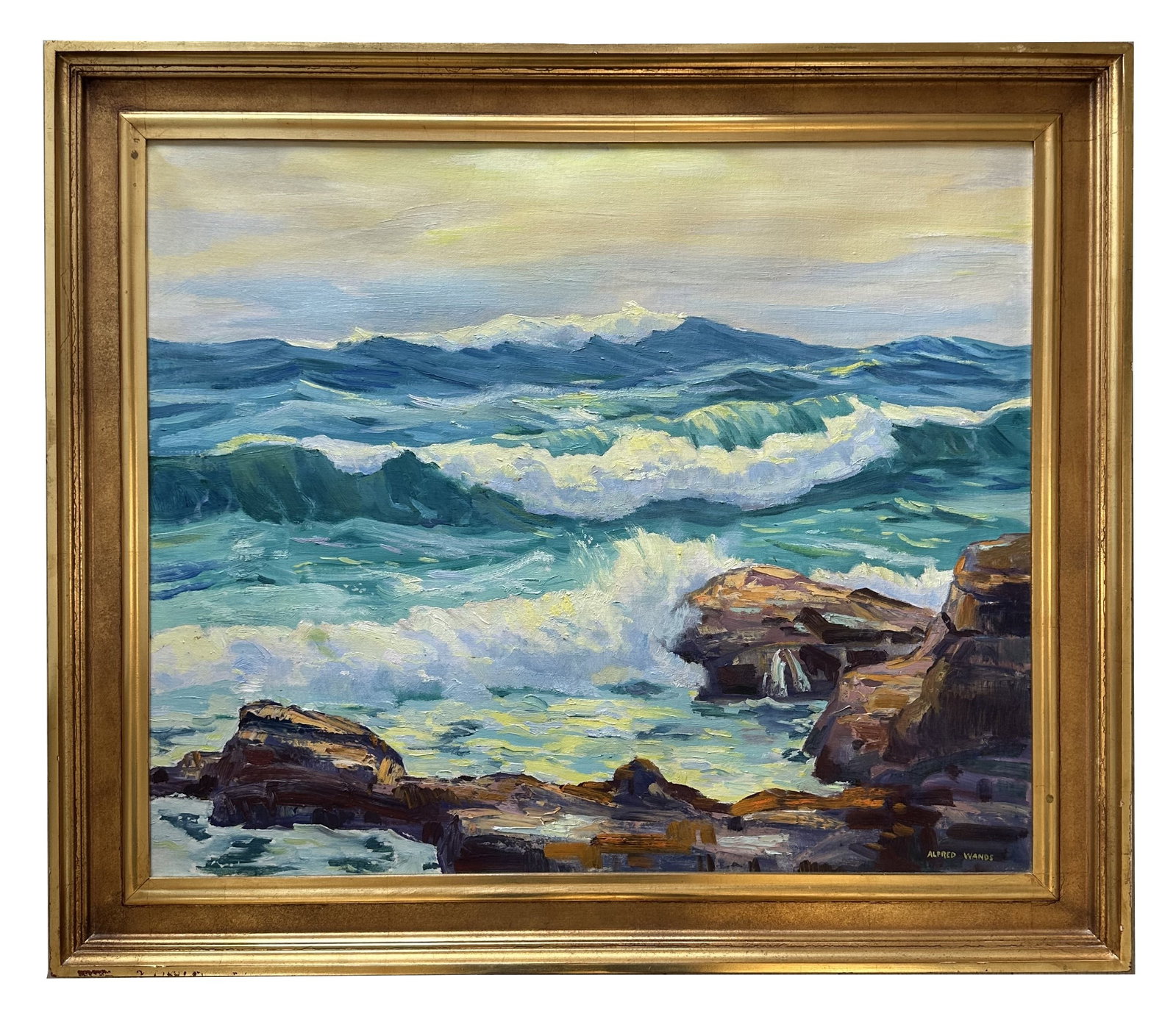 Alfred James Wands (1904 - 1998) American: Alfred James Wands (1904 - 1998) American Oil on Canvas Measure 25"in H x 30"in W and 30 1/2"in H x 35 1/2"in W with frame Known for: Figure, genre and landscape painting Biography: Born in Cleveland,