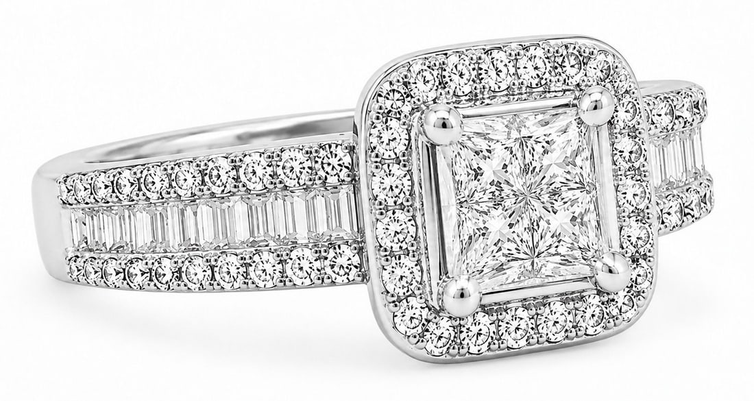 14K White Gold Princess Cut Diamond Halo Engagement Ring 1.00 CTW (1 of 5)