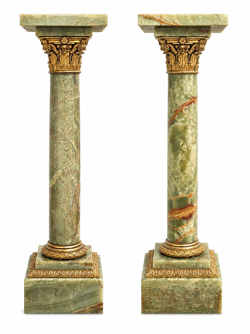 Pair of Green Onyx Corinthian Pedestals with Gilt Bronze Mounts (1 of 12)