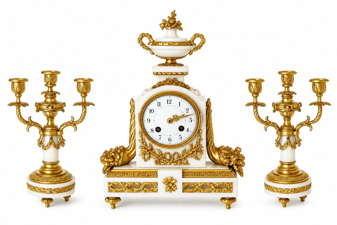 Antique French 19th Century Gilt Bronze Mantle Clock Set (1 of 13)