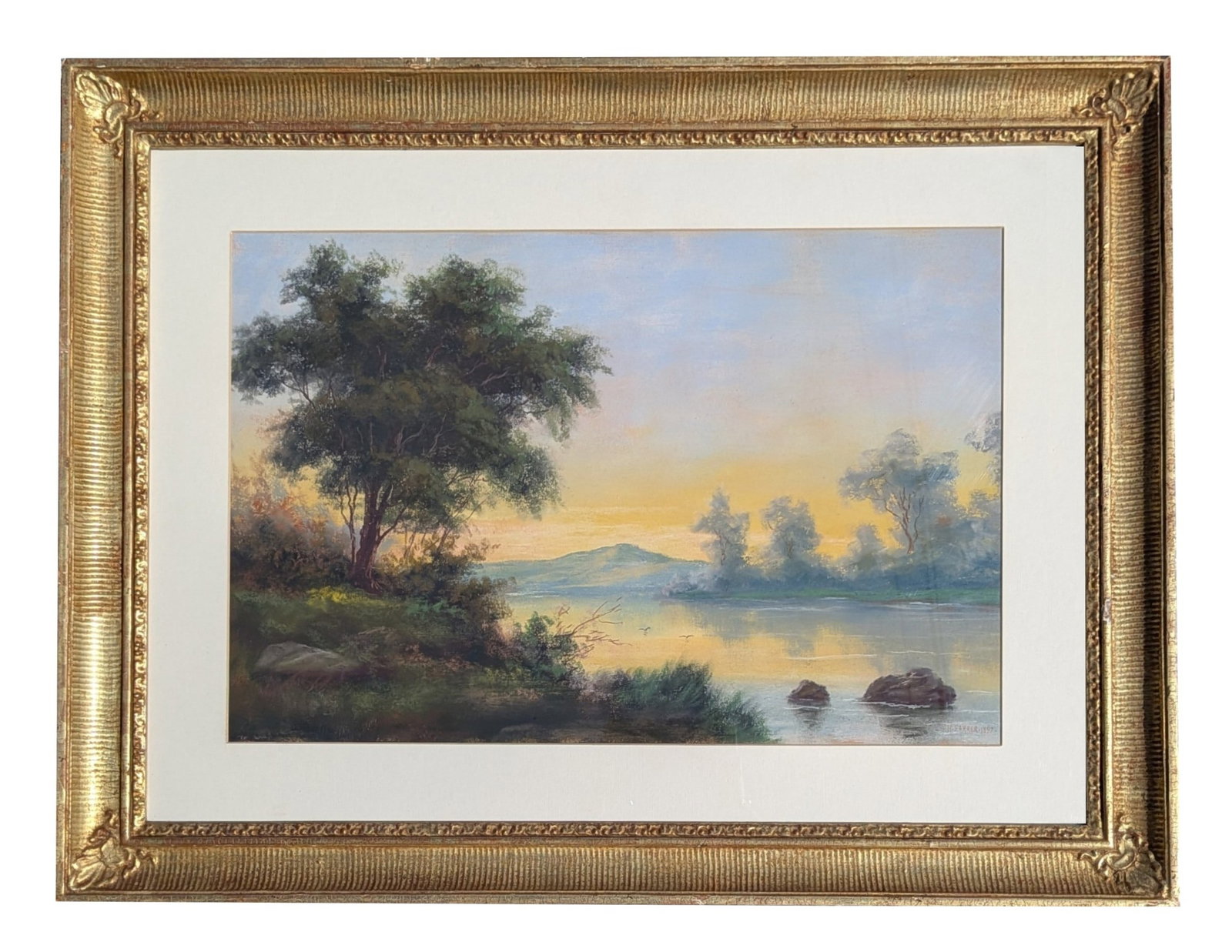 Henry Farrer ( 1843 - 1903 ) England: Henry Farrer ( 1843 - 1903 ) England Pastel on Paper Measure 14'in H x 21 1/4"in W and 23"in H x 30 1/4"in W x 1 1/4"in D framed Known for: Tonalist coastal landscape, animal paintings, etching Biogra