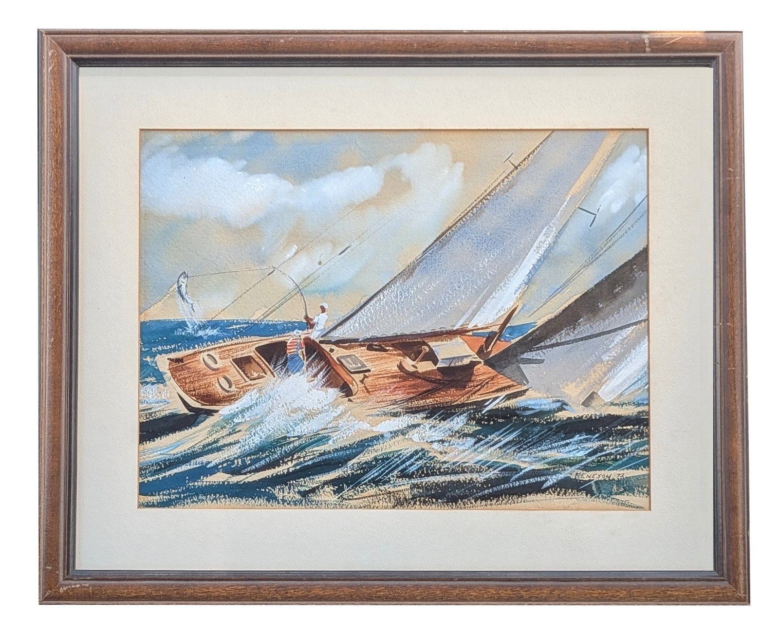 Chet Reneson ( Born 1934 ) American: Chet Reneson ( Born 1934 ) American Watercolor on Paper Measure 11 3/4"in H x 15 3/4"in W and 18 1/4"in H x 22 1/4"in W framed Known for: Watercolor hunting and fishing genre and figure painting Biogr