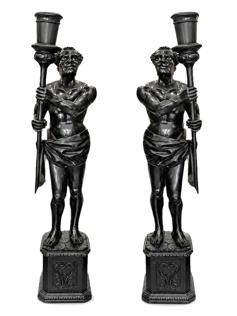 Antique Rare Large Pair of Carved Wood Blackamoor Figures with Crystal Eyes (1 of 9)