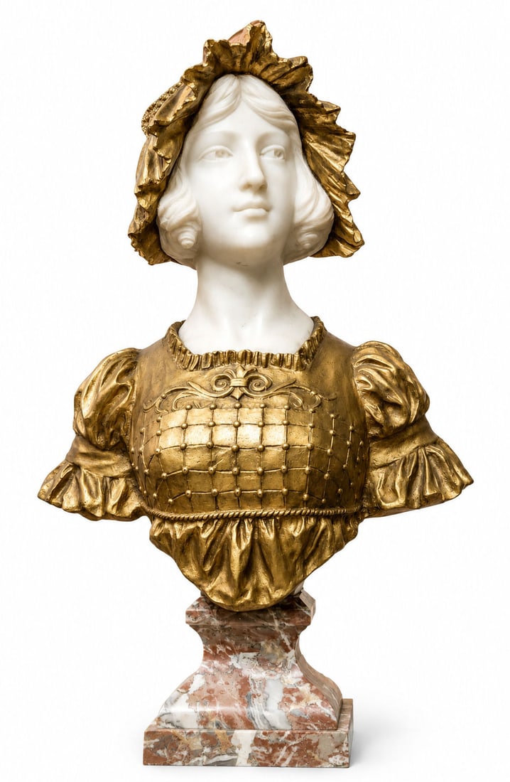 Charles R. Faggioni (Italian, 19th/20th Century): Charles R. Faggioni (Italian, 19th/20th Century) Bronze and Marble Measure 21 1/8 in H