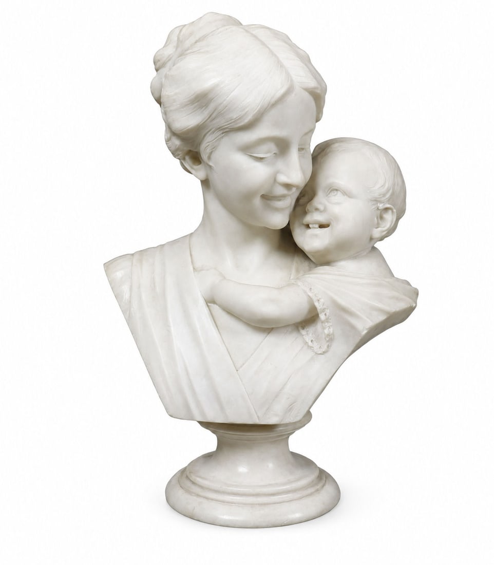 Ferdinando Vicchi (1875 1945) Italian Marble Bust. Mother and Child (1 of 9)